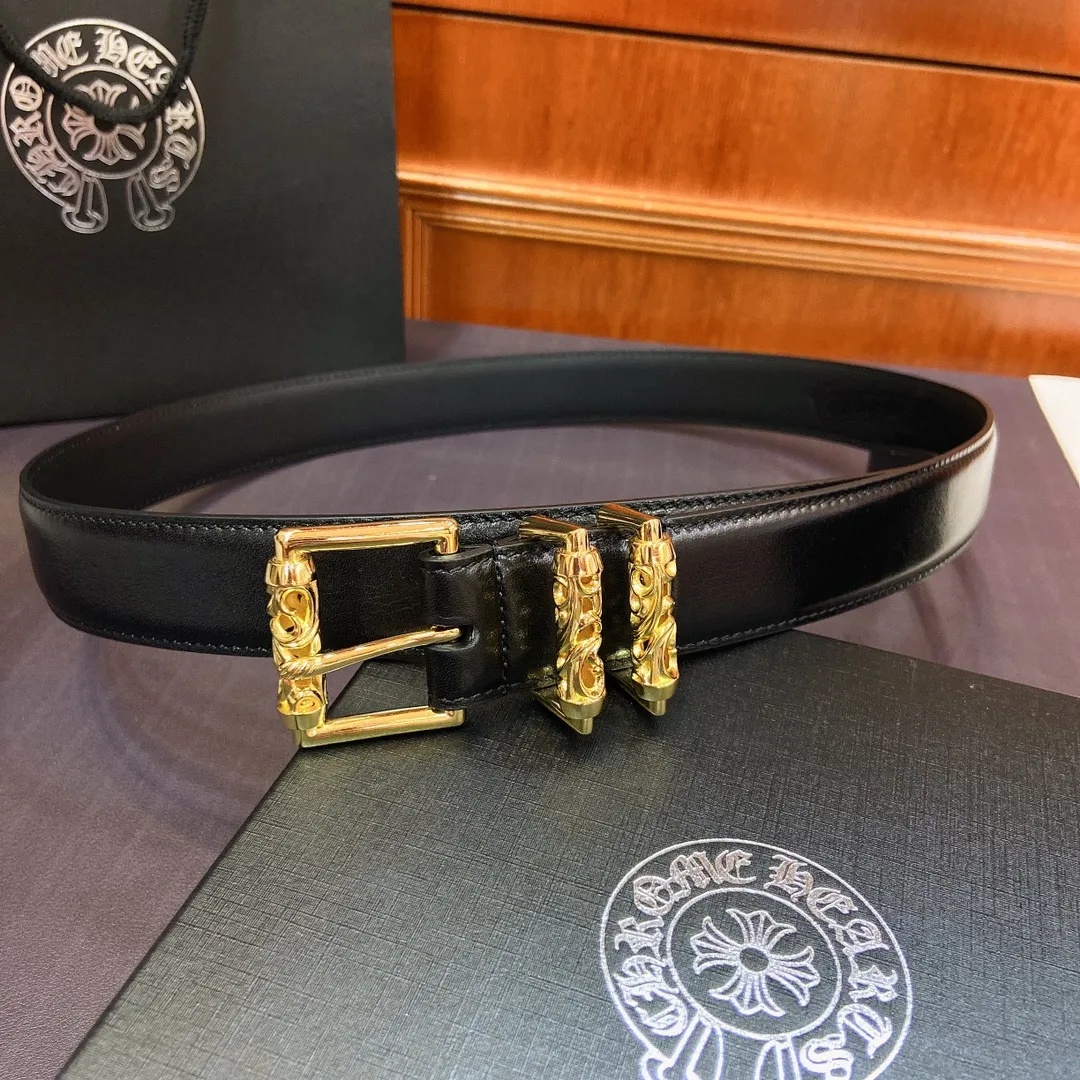 𝐂𝐡𝐫𝐨𝐦𝐞𝐇𝐞𝐚𝐫𝐭𝐬 Kroxin Rotating Roller Roman Column Pin Buckle Belt [Fixed Style], the brass-plated real gold buckle is paired with an imported wax leather belt, which is very cool. Width 3.0 cmp520